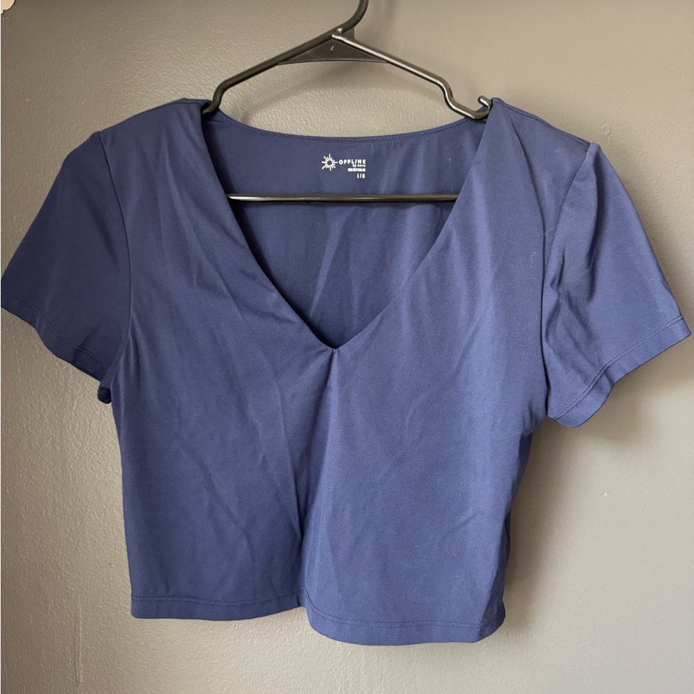 Aerie Offline Real Me Cropped Fitted V-Neck